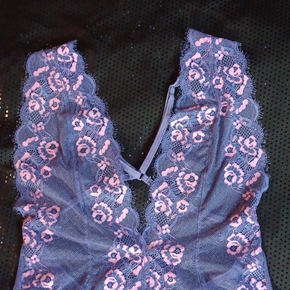 Doll Kill Purple & Pink Lace Deep V,  Criss-cross Back Teddy With Cutouts (M-L) - Picture 7 of 15